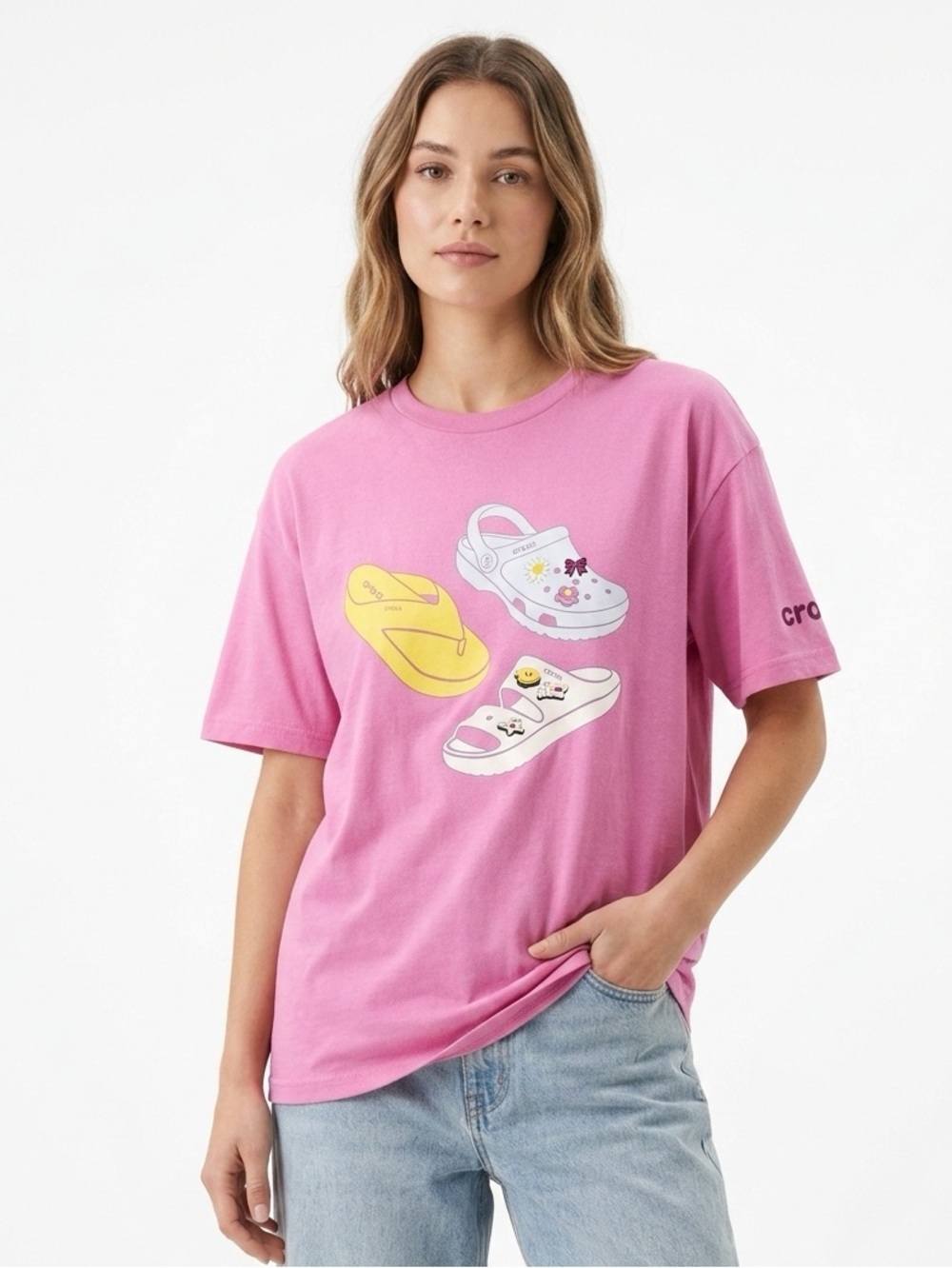 Crocs Graphic Tee — “Come As You Are” Back Hit (2XL) — Orchid Pink Y2K oversized
